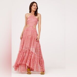 Misa Los Angeles Pink Cutout Halter Neck Semi-sheer Maxi Dress NWT Size Large